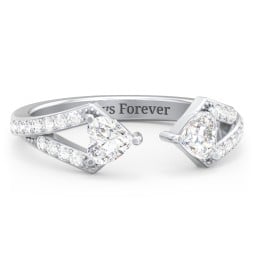 Double Heart Birthstone Open Cuff Ring with Accents