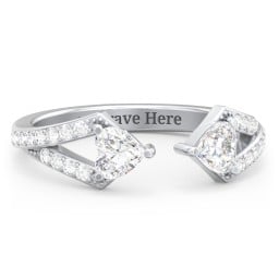 Double Heart Birthstone Open Cuff Ring with Accents