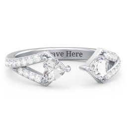 Double Heart Birthstone Open Cuff Ring with Accents