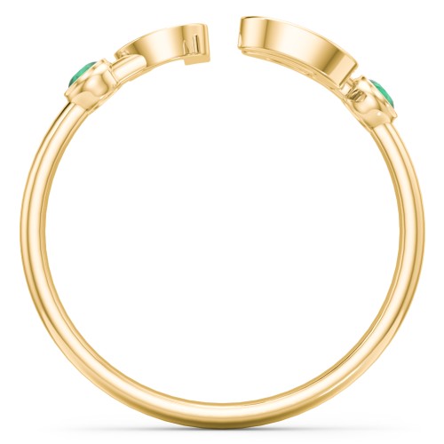 Double Initial Open Cuff Ring with Birthstones – 18K Gold Plated Silver with Emerald