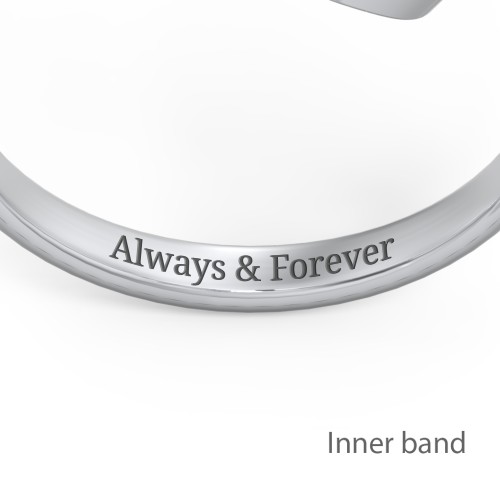 Double Initial Open Cuff Ring with Birthstones – Sterling Silver with Blue Sapphire and Ruby