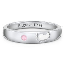 Baby Footprint Cutout Band with Birthstone