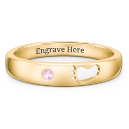 Baby Footprint Cutout Band with Birthstone