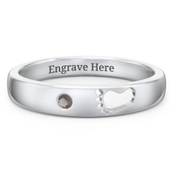 Baby Footprint Cutout Band with Birthstone
