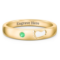 Baby Footprint Cutout Band with Birthstone in 9K Solid Yellow Gold with Emerald