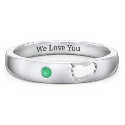 Baby Footprint Cutout Band with Birthstone