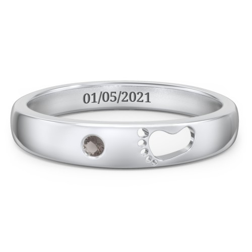 Baby Footprint Cutout Band with Birthstone