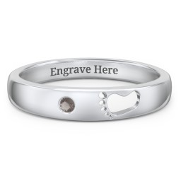 Baby Footprint Cutout Band with Birthstone in 925 Sterling Silver with Smokey Quartz