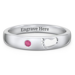 Baby Footprint Cutout Band with Birthstone in 925 Sterling Silver with Ruby