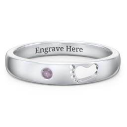 Baby Footprint Cutout Band with Birthstone in 925 Sterling Silver with Alexandrite