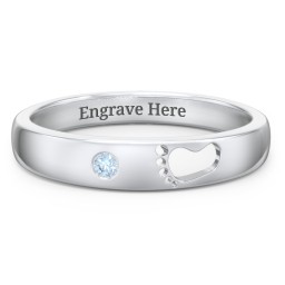 Baby Footprint Cutout Band with Birthstone in 925 Sterling Silver with Blue Topaz