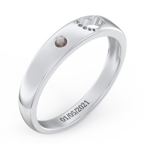 Baby Footprint Cutout Band with Birthstone – Sterling Silver with Smokey Quartz