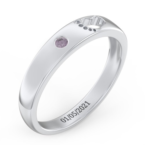 Baby Footprint Cutout Band with Birthstone – Sterling Silver with Alexandrite