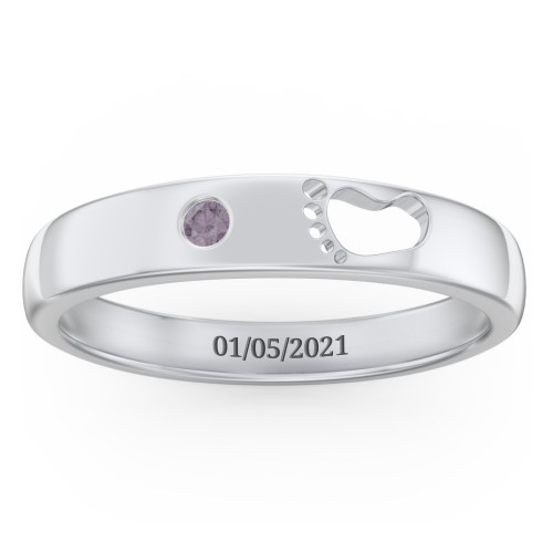Baby Footprint Cutout Band with Birthstone – Sterling Silver with Alexandrite