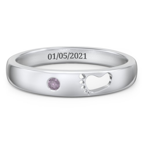 Baby Footprint Cutout Band with Birthstone – Sterling Silver with Alexandrite
