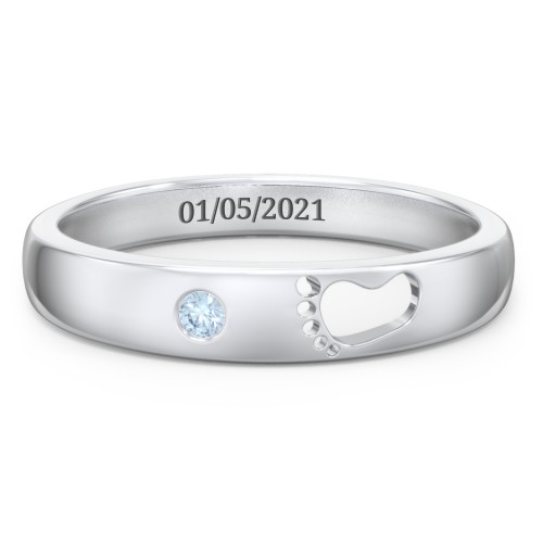 Baby Footprint Cutout Band with Birthstone – Sterling Silver with Blue Topaz