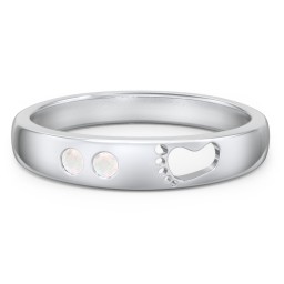 Baby Footprint Cutout Band with 2 Birthstones