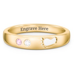 Baby Footprint Cutout Band with 2 Birthstones