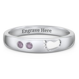 Baby Footprint Cutout Band with 2 Birthstones in 925 Sterling Silver
