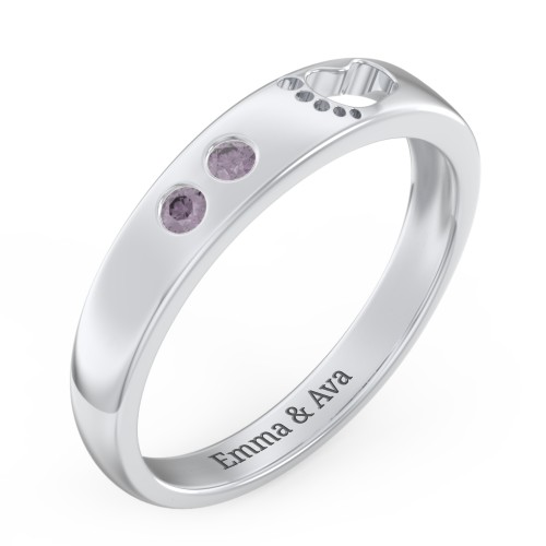 Baby Footprint Cutout Band with 2 Birthstones