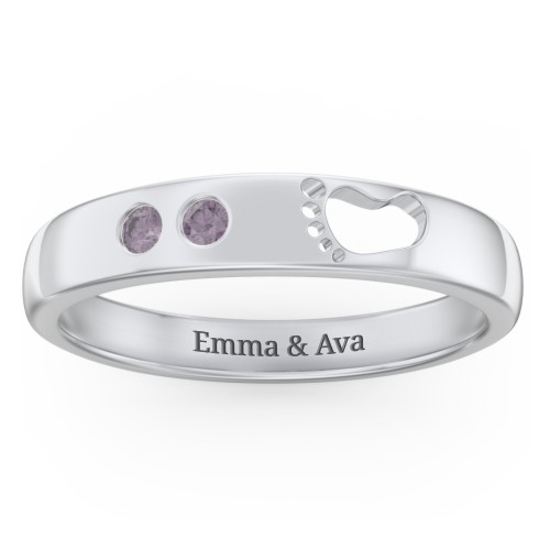 Baby Footprint Cutout Band with 2 Birthstones