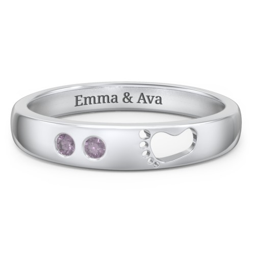 Baby Footprint Cutout Band with 2 Birthstones