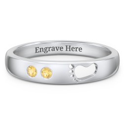 Baby Footprint Cutout Band with 2 Birthstones in 925 Sterling Silver with Citrine