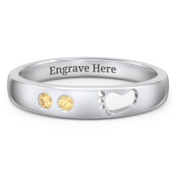 Baby Footprint Cutout Band with 2 Birthstones in 925 Sterling Silver with Citrine