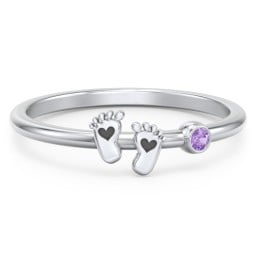 Dainty Baby Feet Ring with Birthstone