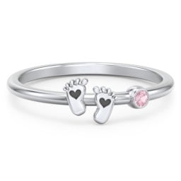 Dainty Baby Feet Ring with Birthstone