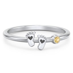 Dainty Baby Feet Ring with Birthstone