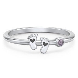 Dainty Baby Feet Ring with Birthstone