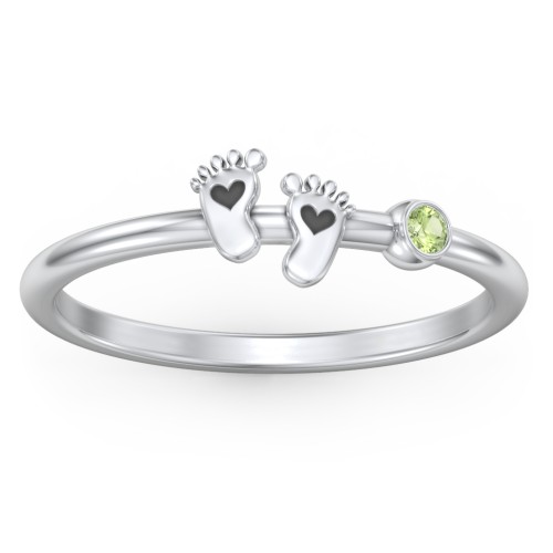 Dainty Baby Feet Ring with Birthstone