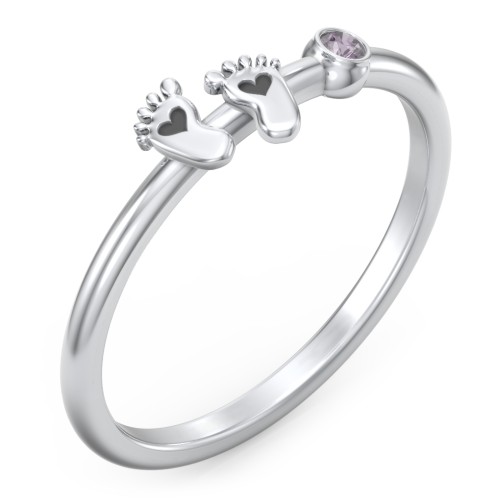 Dainty Baby Feet Ring with Birthstone – Sterling Silver with Alexandrite