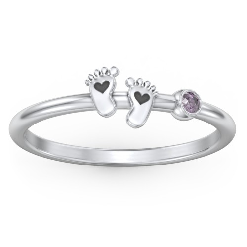 Dainty Baby Feet Ring with Birthstone – Sterling Silver with Alexandrite