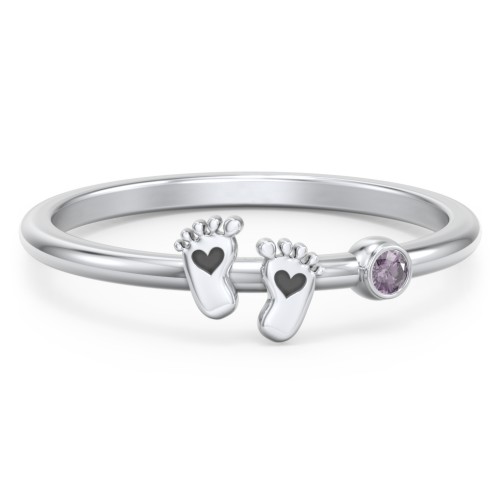Dainty Baby Feet Ring with Birthstone – Sterling Silver with Alexandrite