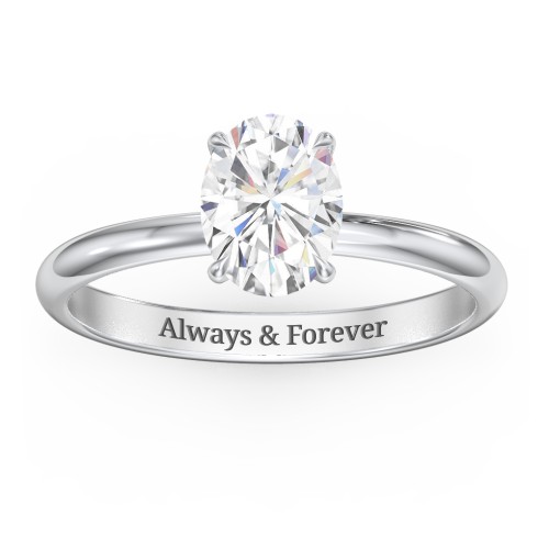 1.5 ct. (8x6mm) Oval Solitaire Moissanite Engagement Ring – 9kt White Gold with Moissanite