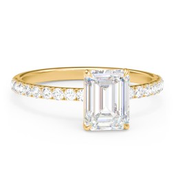 2 ct. (8x6mm) Emerald Moissanite Engagement Ring With 1.5mm Side Stones in 9K Solid Yellow Gold with Moissanite and Lab Diamond