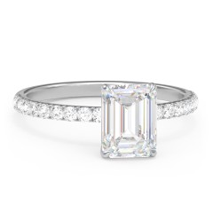 2 ct. (8x6mm) Emerald Moissanite Engagement Ring With 1.5mm Side Stones – 9kt Yellow Gold with Moissanite and Lab Diamond