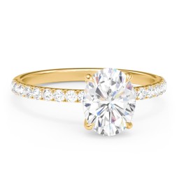 2 ct. (9x7mm) Oval Moissanite Engagement Ring With 1.5mm Side Stones in 9K Solid Yellow Gold with Moissanite and Lab Diamond