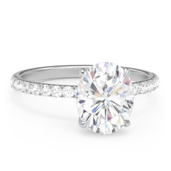 3 ct. (10x8mm) Oval Moissanite Engagement Ring With 1.5mm Side Stones – 9kt Yellow Gold with Moissanite and Lab Diamond
