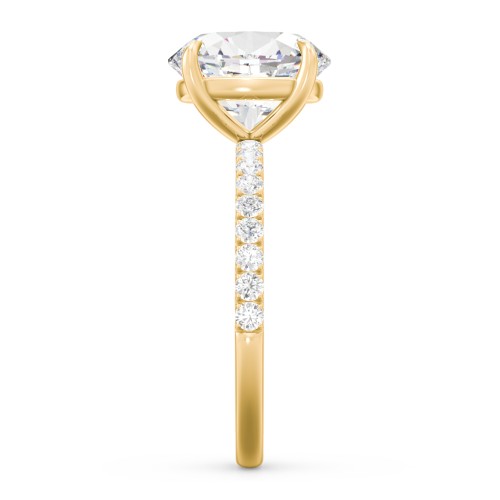 3 ct. (10x8mm) Oval Moissanite Engagement Ring With 1.5mm Side Stones – 9kt Yellow Gold with Moissanite and Lab Diamond