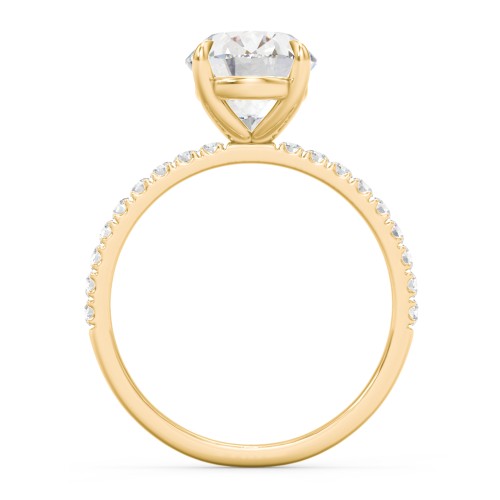 3 ct. (10x8mm) Oval Moissanite Engagement Ring With 1.5mm Side Stones – 9kt Yellow Gold with Moissanite and Lab Diamond