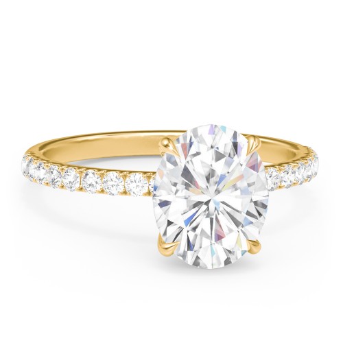 3 ct. (10x8mm) Oval Moissanite Engagement Ring With 1.5mm Side Stones – 9kt Yellow Gold with Moissanite and Lab Diamond