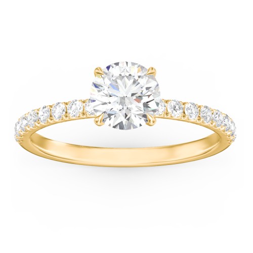 1 ct. (6.5mm) Moissanite Engagement Ring With 1.5mm Side Stones – 9kt Yellow Gold with Moissanite and Lab Diamond