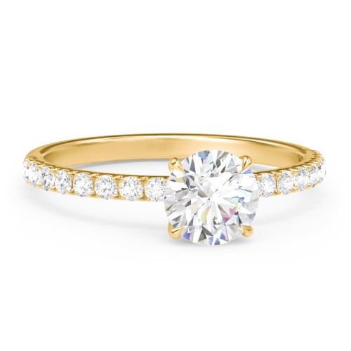 1 ct. (6.5mm) Moissanite Engagement Ring With 1.5mm Side Stones – 9kt Yellow Gold with Moissanite and Lab Diamond