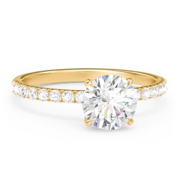 1.5 ct. (7.5mm) Moissanite Engagement Ring With 1.5mm Side Stones in 9K Solid Yellow Gold with Moissanite and Lab Diamond