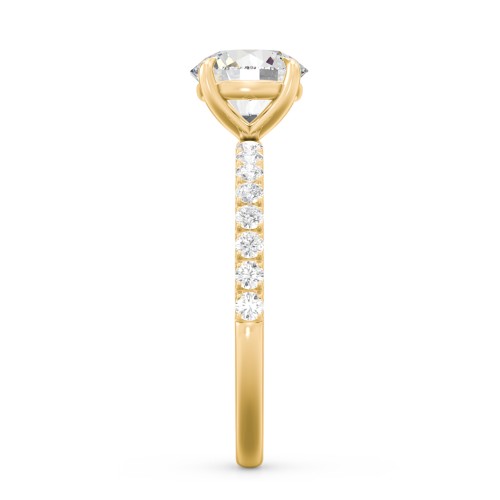 1.5 ct. (7.5mm) Moissanite Engagement Ring With 1.5mm Side Stones – 9kt Yellow Gold with Moissanite and Lab Diamond