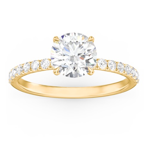 1.5 ct. (7.5mm) Moissanite Engagement Ring With 1.5mm Side Stones – 9kt Yellow Gold with Moissanite and Lab Diamond