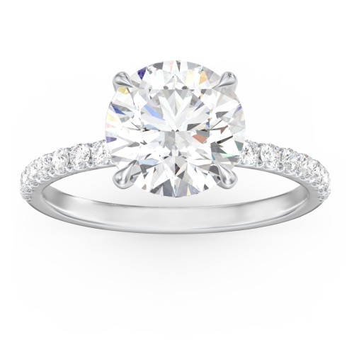 3 ct. (9mm) Moissanite Engagement Ring With 1.5mm Side Stones – 9kt White Gold with Moissanite and Lab Diamond